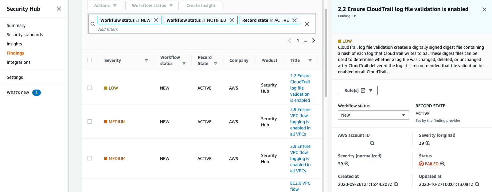 AWS Security Hub Findings