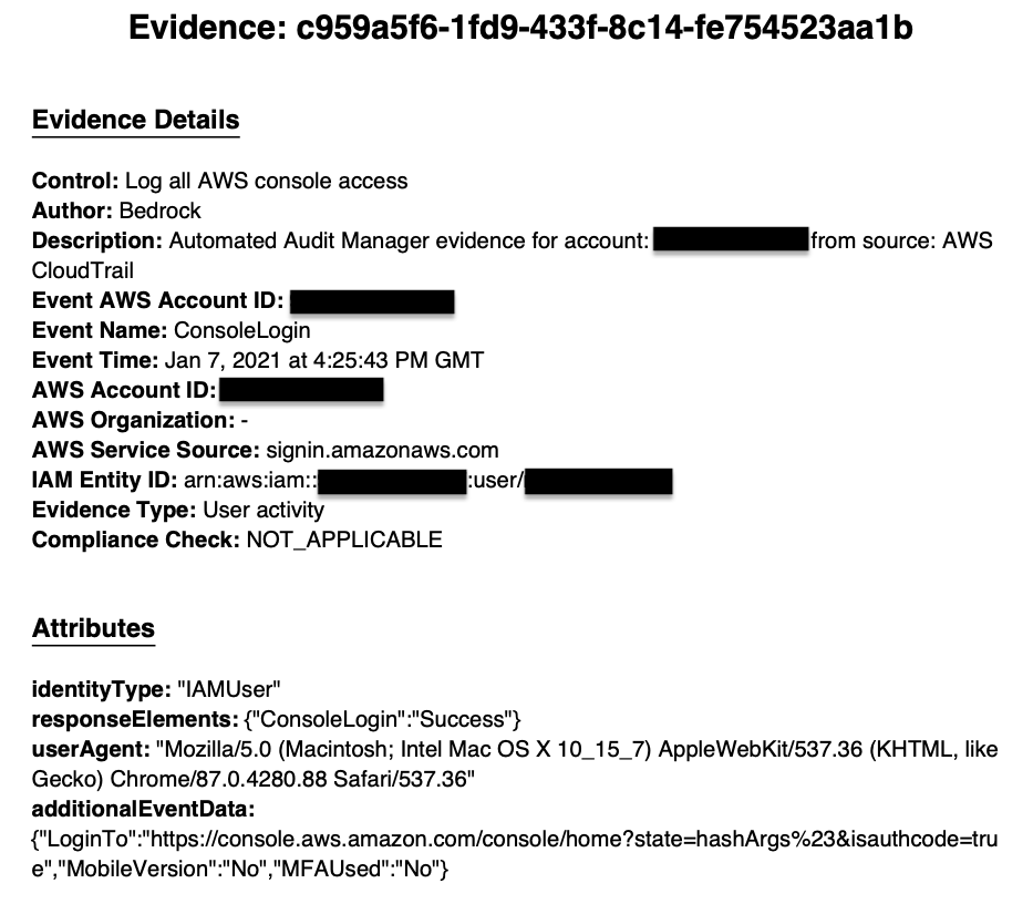 Evidence collected in the Console
