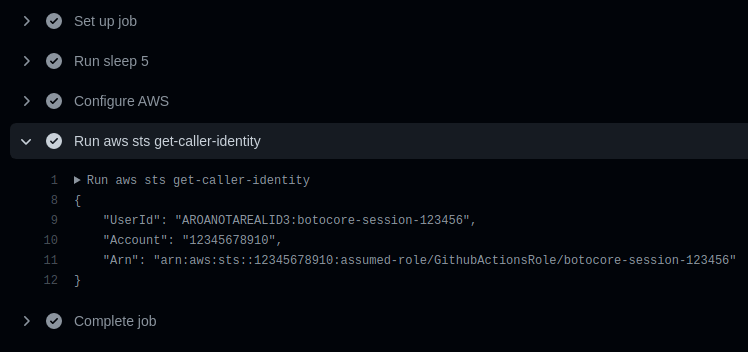 GitHub Actions console output