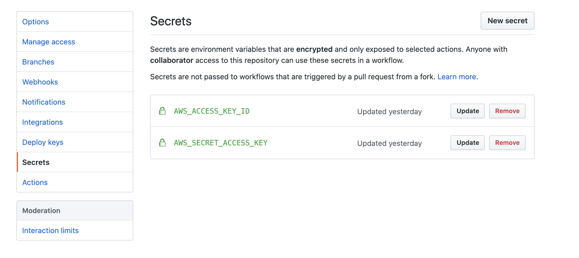 GitHub encrypted secrets