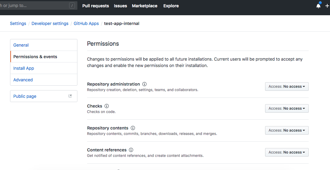 Configure the permissions in Permissions & events