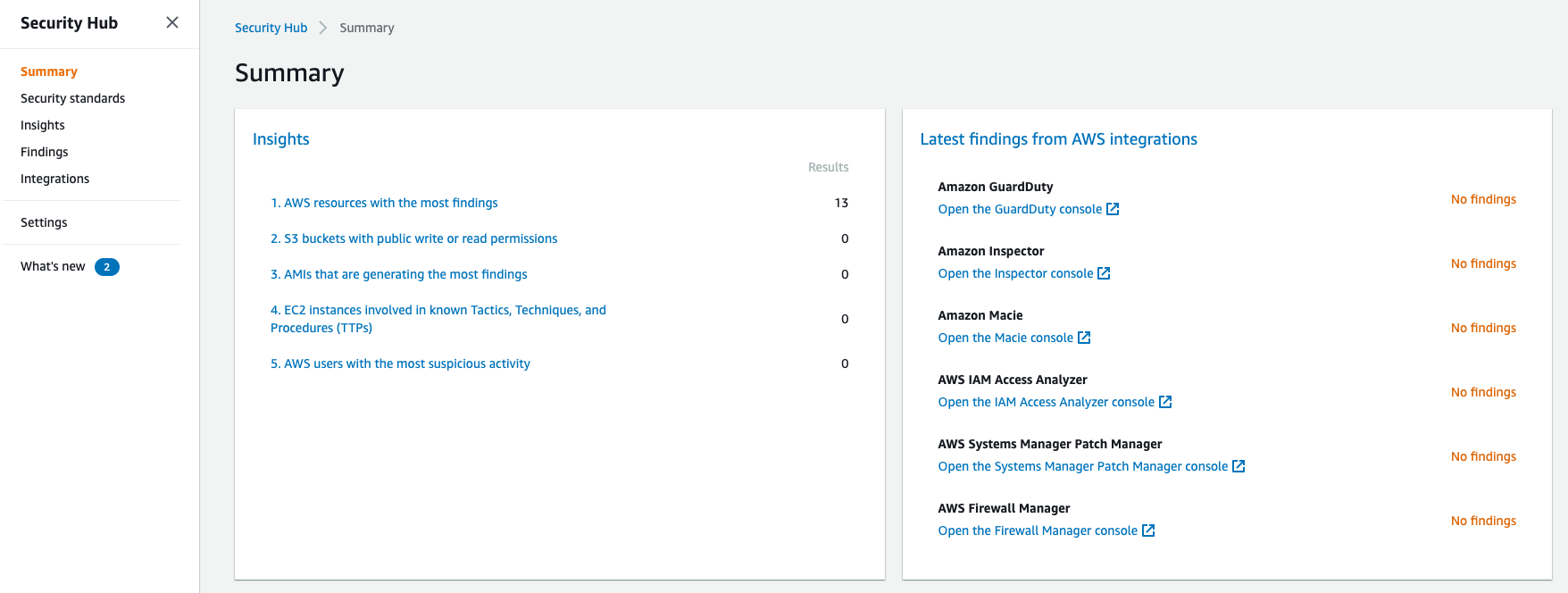 Top finding counts by insight